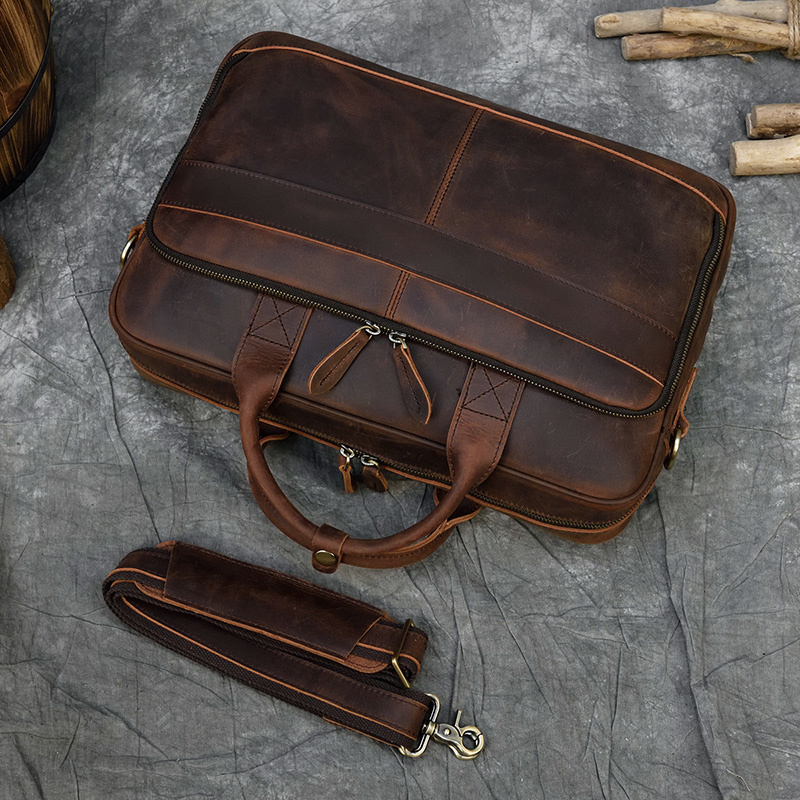 Retro Laptop Briefcase Bag Genuine Leather Handbags Casual 15.6 Pad Daily Working Tote s Men Male for Documents s 689a6