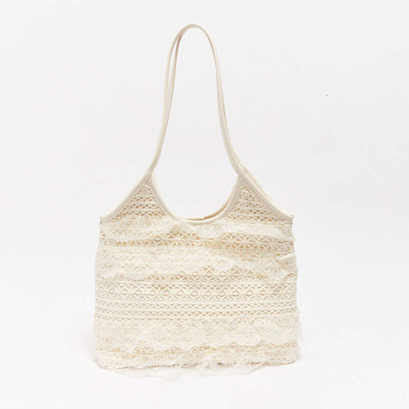2024 summer new woven leisure holiday large capacity shoulder Fairy lace mesh underarm bag