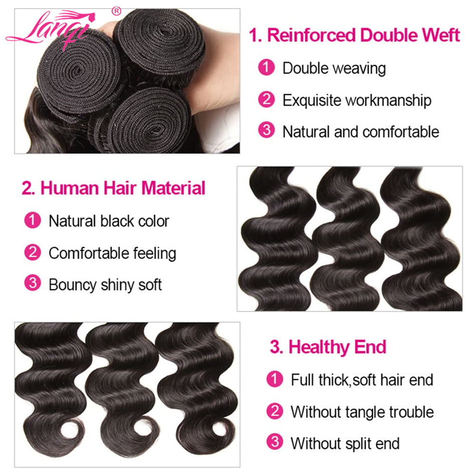 Body Wave Human Hair Bundles With Closure Brazilian Remy Hair Weave 3/4 Bundles With Frontal Natural Color Hair Extensions c4873