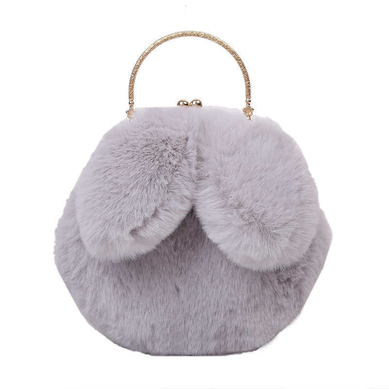 Trendy Girl Cute Plush Bag with Rabbit Ears Casual Clip on Handbag Fashionable Chain Crossbody Bags Purses 241112