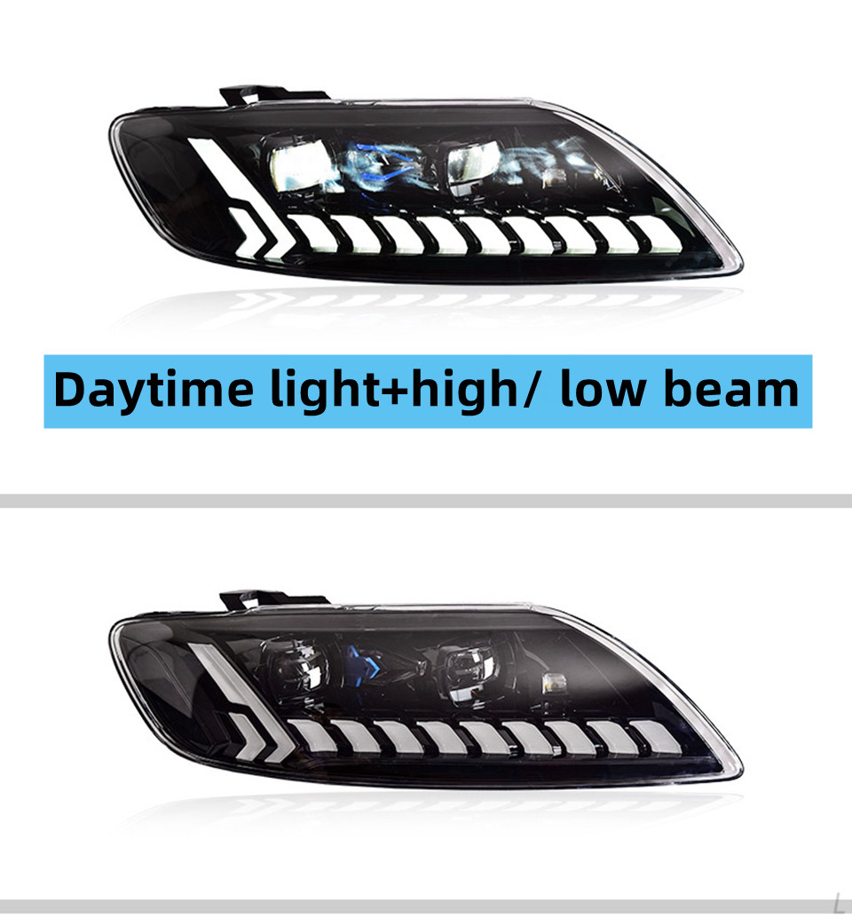 Auto Headlights for AUDI Q7 2006-20 15 LED High Beam Laser Lens LED DRL Running Water Turn Signal Lamp