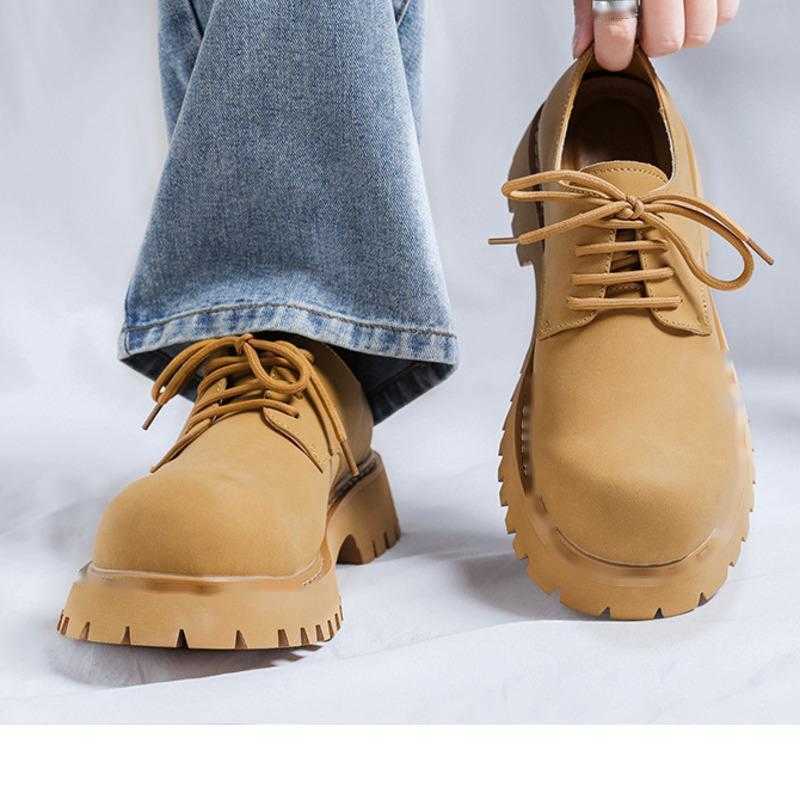 Men Dress Shoes Big Toe Shoes Mens Thick Soled Casual Shoes High Rise British Style Low Yellow Boots Workwear Leather Shoes 241009