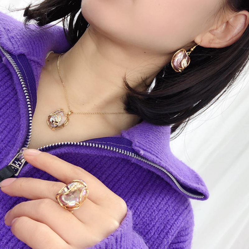 New Arrival 100% Natural Big Baroque Freshwater Pearl 14K Gold Filled Necklace Earrings Rings For Women Gift Jewelry Sets cba1b