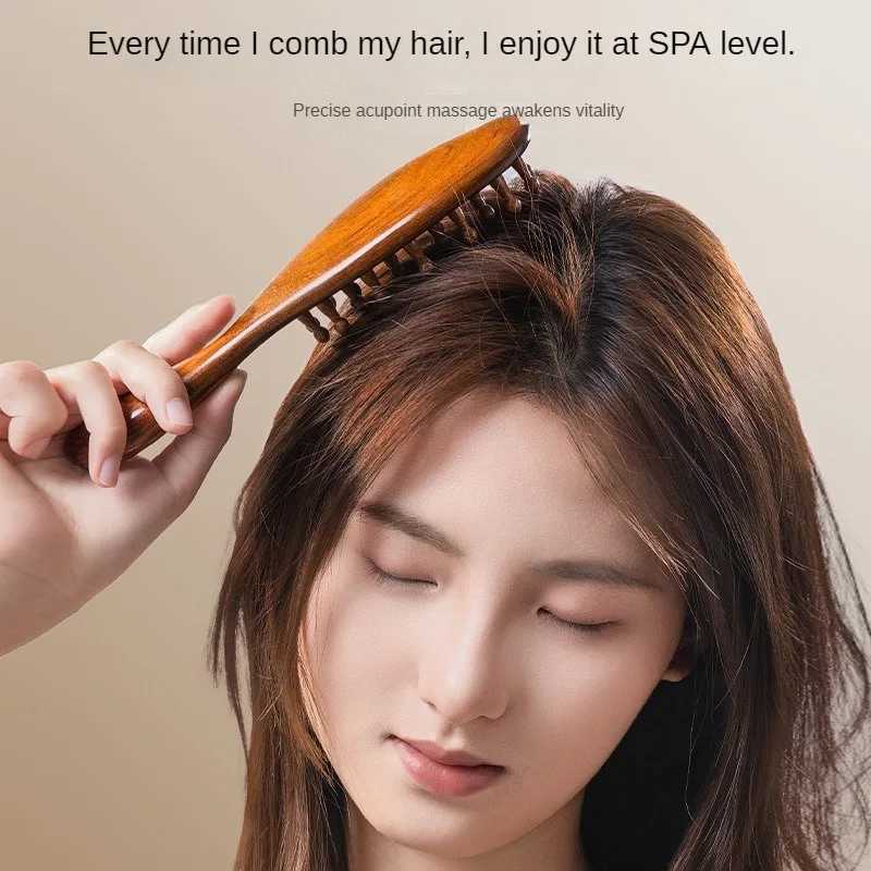 Multi functional wood therapy massage comb scalp head massager natural sandalwood round teeth guasha scraping body massager W241112
