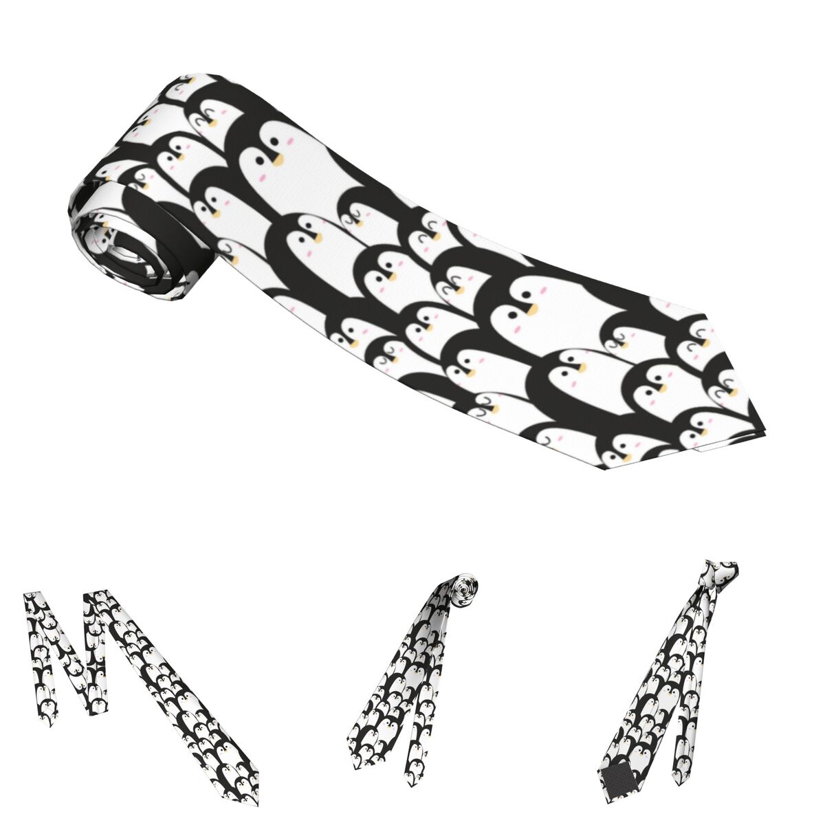 Cute Animal With Penguin Black And White Neckties Unisex Polyester 8 cm Neck Tie for Men Skinny Classic Shirt Accessories b53f2