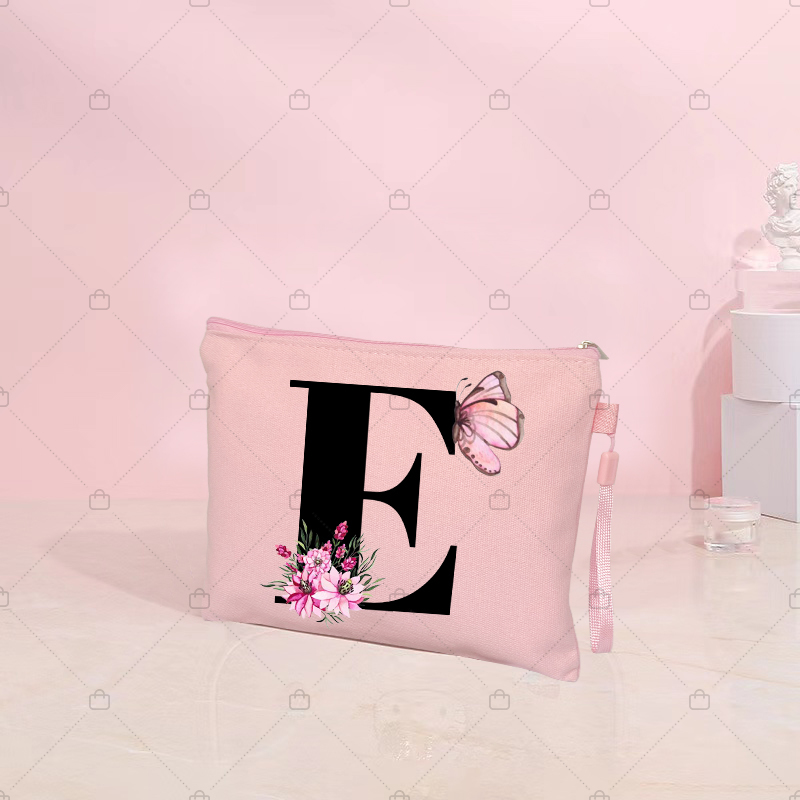 Butterfly Flower Letter Makeup Bag Pink Kawaii Travel Cosmetic Pouchs Women's Toilet Kits Bachelorette Party Lipstick Bags Gift e225d