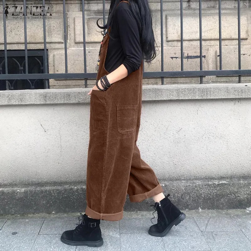 Kaftan Corduroy Overalls womens spring jumpsuit ZANZEA casual hanging harem pants womens solid jumpsuit 241112