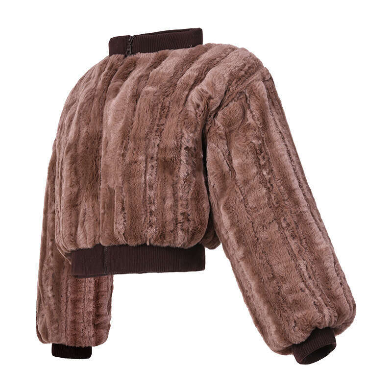 shanshi fur coat women Autumn and winter rabbit short standing collar striped imitation fur plush warm jacket for women