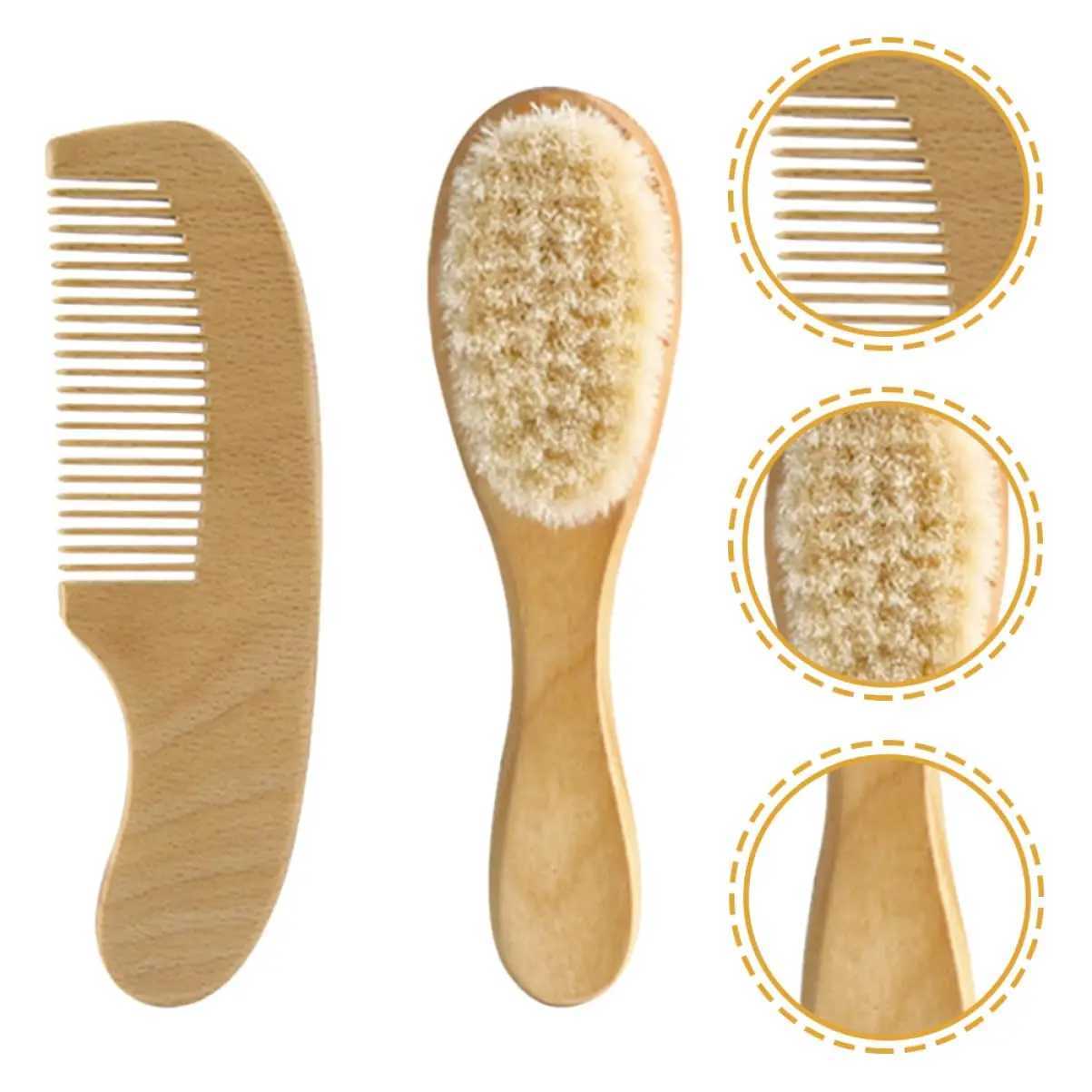 2-piece baby comb set baby care hair brush beech soft wool wood comb baby bath and gift baby hair brush W241112