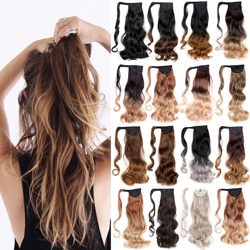 Mtmei Hair Long Straight Clip in Ponytail Hair Extensions Wrap Around Synthetic Ponytail Fake Hair For Women Pony Tail Blonde