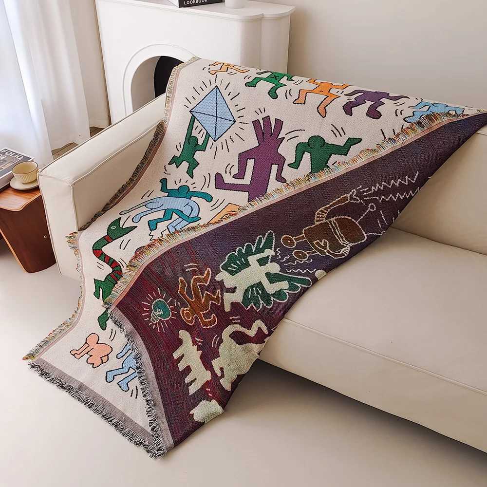 Graffiti sofa blanket fringed throwing blanket vintage woven tapestry throwing blanket living room dining room outdoorXJ241111