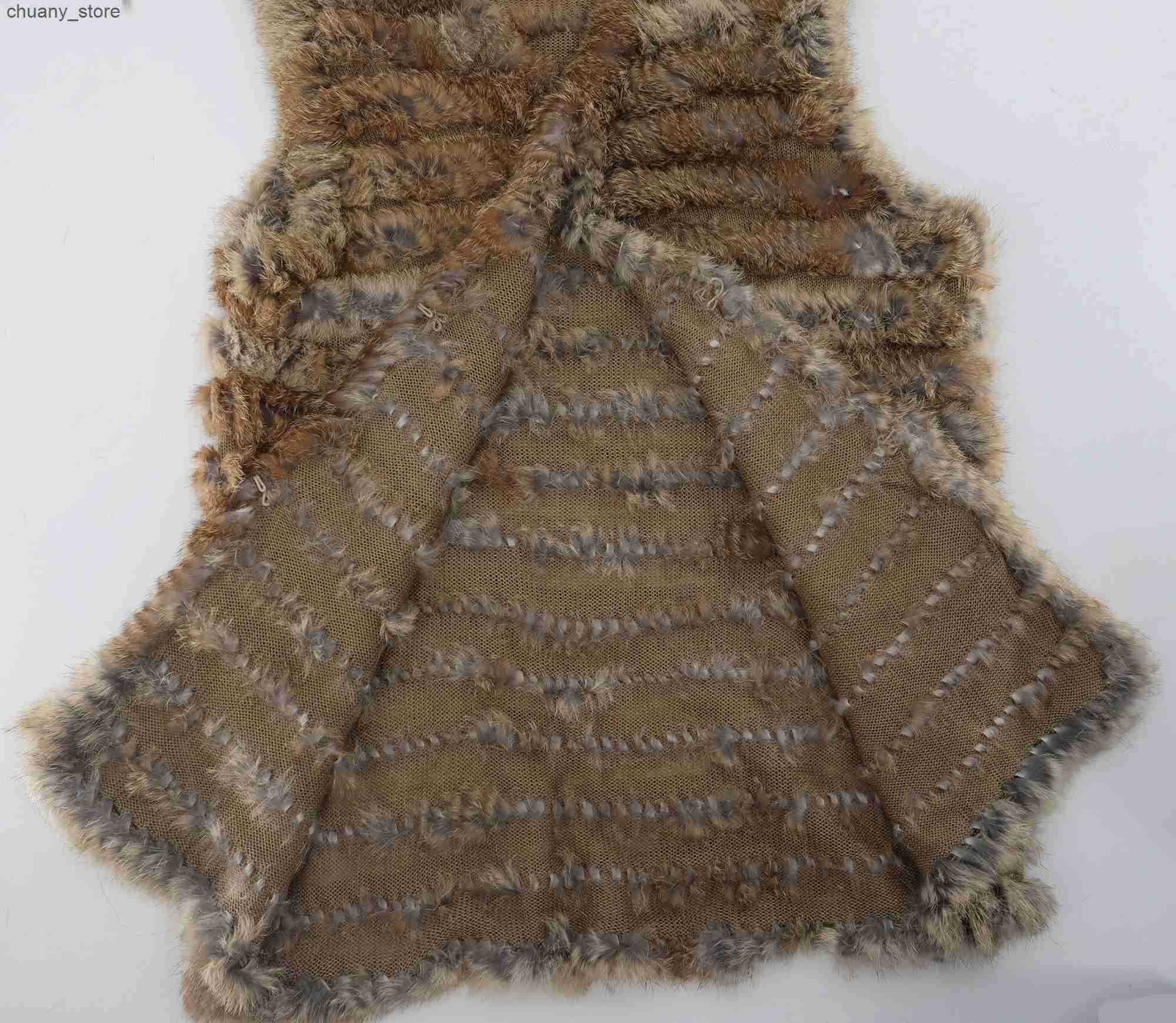 Scarves 2021 Womens True Rabbit Fur Vest Non Velvet Gold Plated Fur Coat Womens Fur Coat L240910