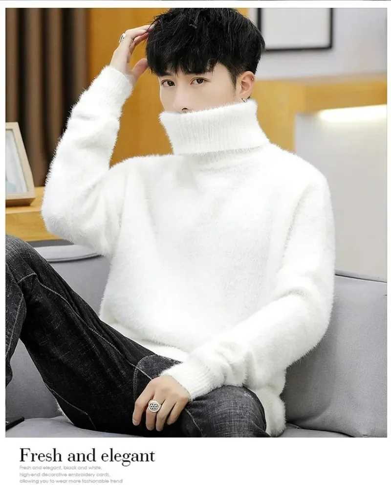 White Pullover Turtleneck Mens Sweater Fashion Knitted Sweater Mens Clothing M-2XL Spring 2023 New Arrival W2411111