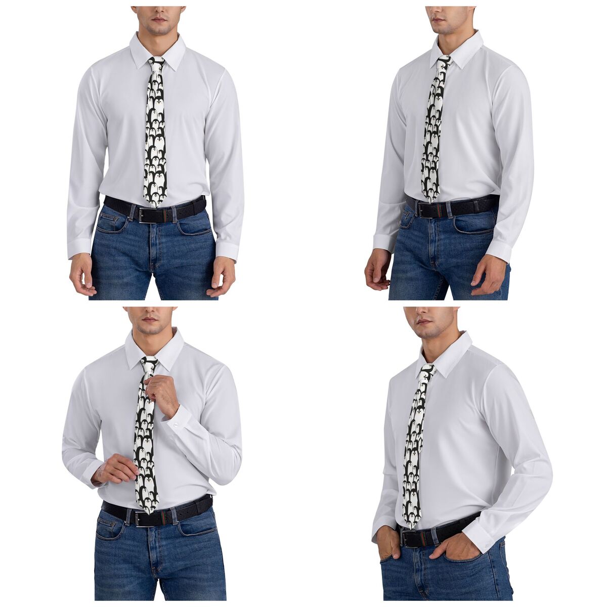 Cute Animal With Penguin Black And White Neckties Unisex Polyester 8 cm Neck Tie for Men Skinny Classic Shirt Accessories b53f2