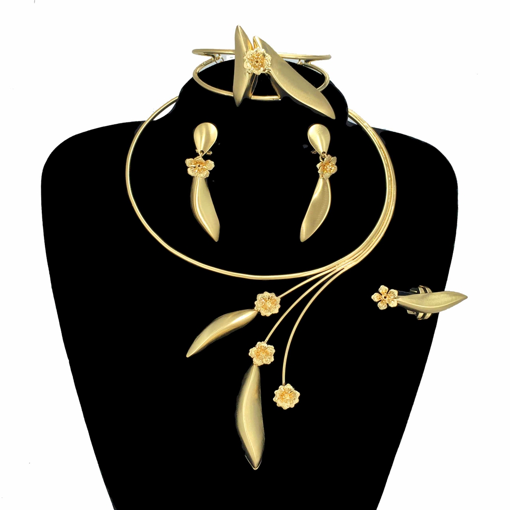 Brazilian Simple Style Flower Necklace Fine Quality African Bride Jewelry Set For Women Party Gifts FHK15745 01628