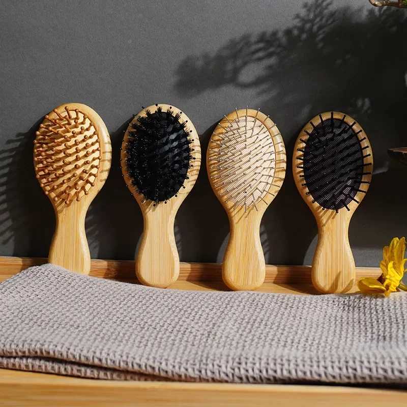Mini cute bamboo and wood hair brush massage comb scalp massage machine for hair growth anti-static straight brush W241112