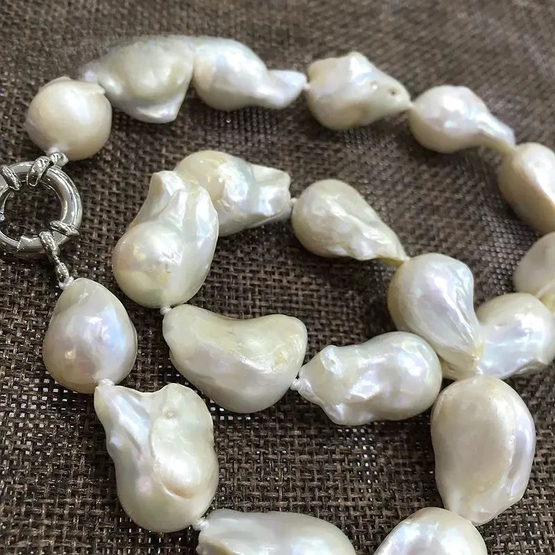 FUQI er retro white large-sized organized nuclear flame ball shaped Baroque pearl necklace freshwater 100% natural pearls 241112