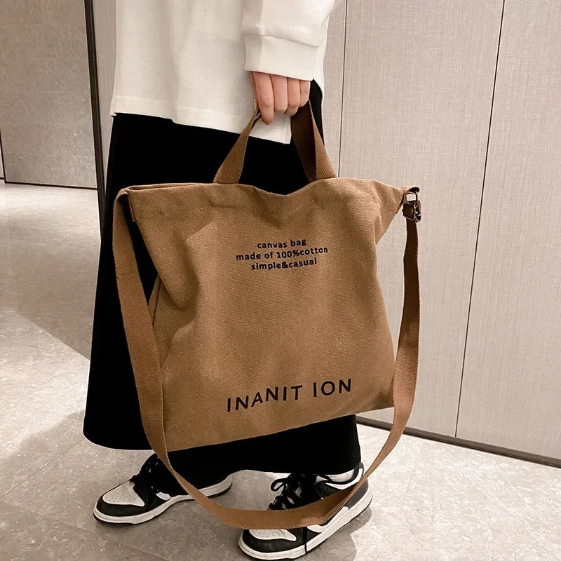 Womens casual canvas shoulder bag cross body fashion Korean student side backpack womens large handbag 241111