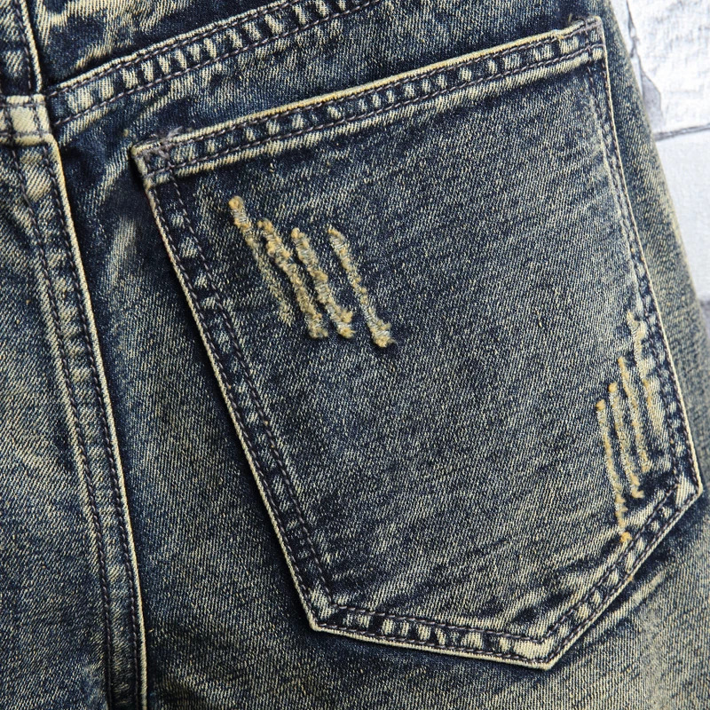Mens Retro Style Ripped Denim Shorts Summer Fashion Casual Hole Patch Jean Shorts Male Clothes 241112