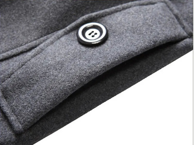 Mens wool hooded thick wool winter coat wool trench coat mens casual pocket coat with detachable cover 241112