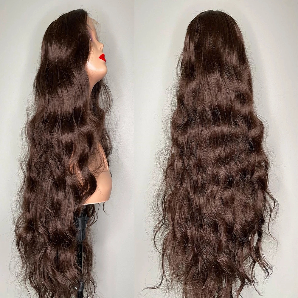 Synthetic Hair Lace Front Wig Chocolate Brown Deep Wave for Women Heat Resistant Fiber Hairline Drag Cosplay Baby Hair f9f64