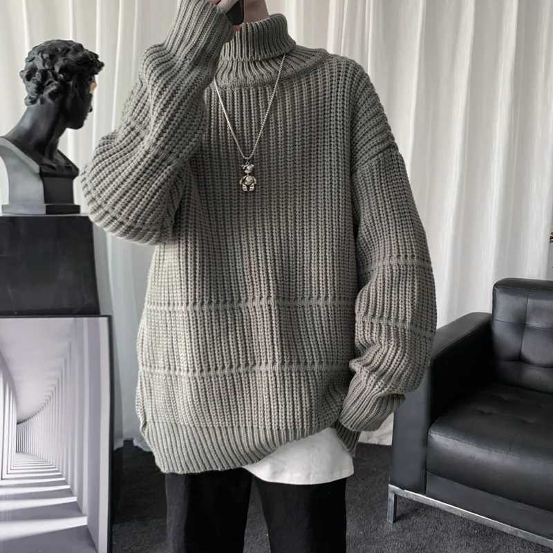 Winter sweater mens casual turtle neck zipper mens long sleeved ribbed sweater Korean fashion warm knit sweater W2411111