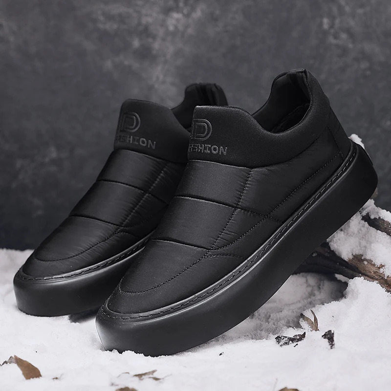 Mens winter thick soled shoes mens black casual sports shoes mens snow boots plush warm cotton shoes 241111