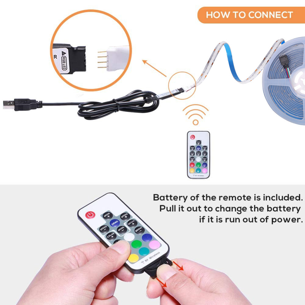 COB DC5V RGB LED Strip Light Bluetooth-compatible Remote Control 576LED/m High Density Linear Lamp Flexible Tape Home Decoration 576/m