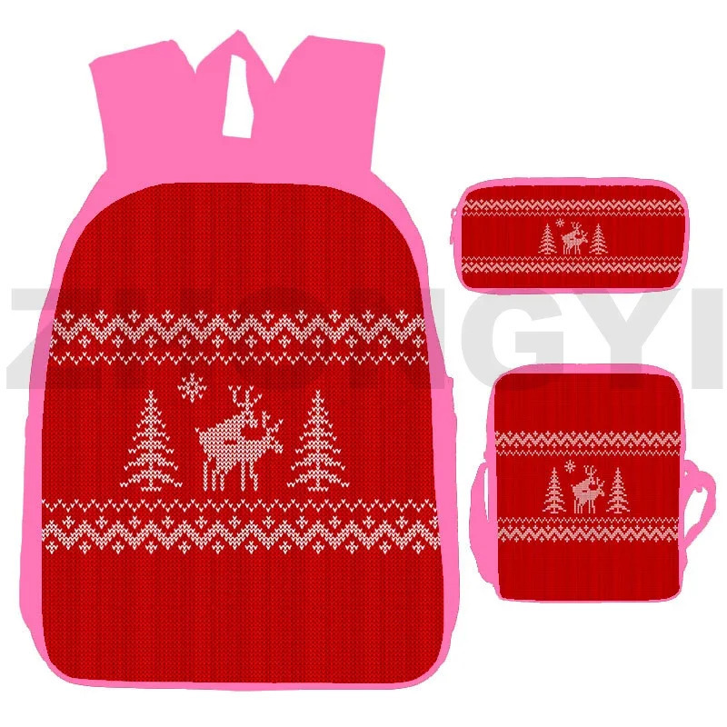 Harajuku Christmas 3D backpack female printed pattern anime backpack Santa Claus gift mens backpack fashionable canvas bag 241111