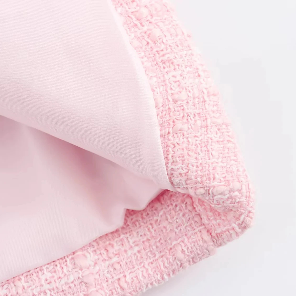 TRAFZA Vintage Pink Women Blazer Fashion Spring Autumn ONeck Textured Solid Short Office Lady Jacket Elegent Tops 241112