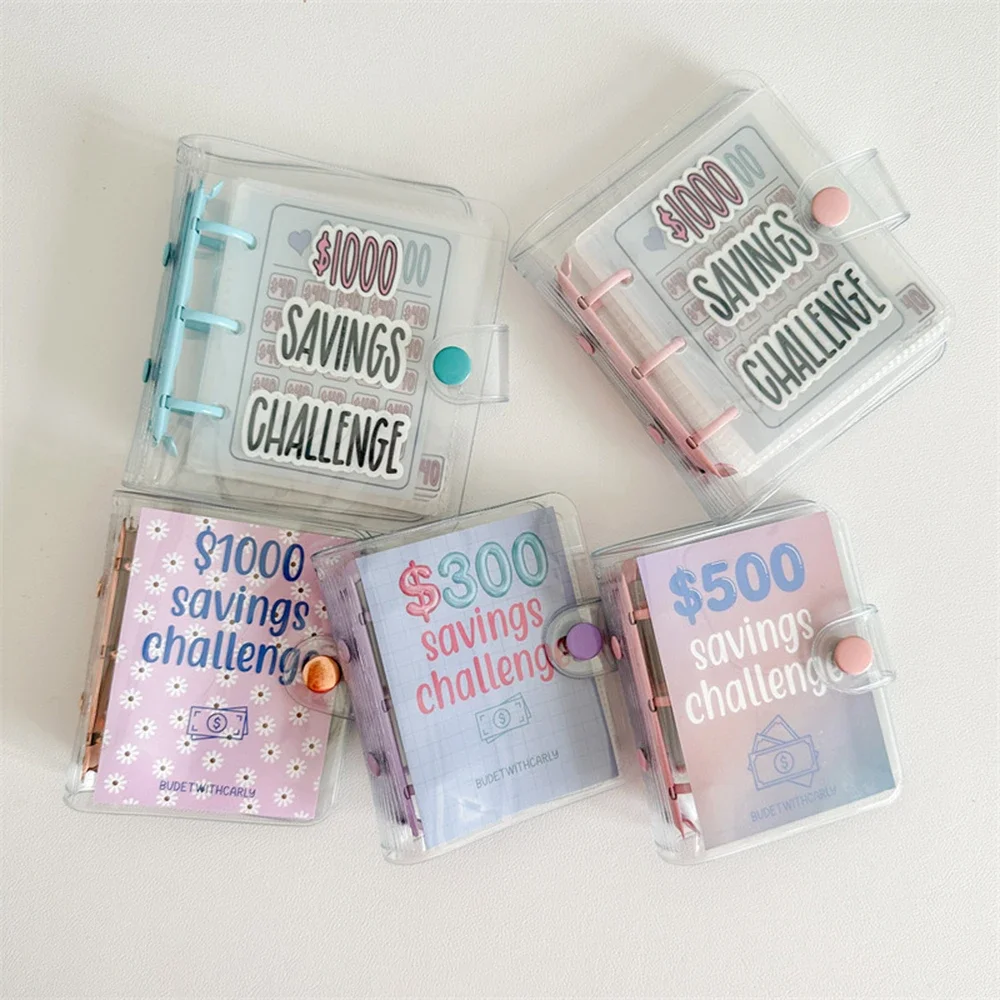 1000 Savings Challenge Binder Waterproof PVC Envelope Mini Budget Binder Notebook Cash Saving Stationery