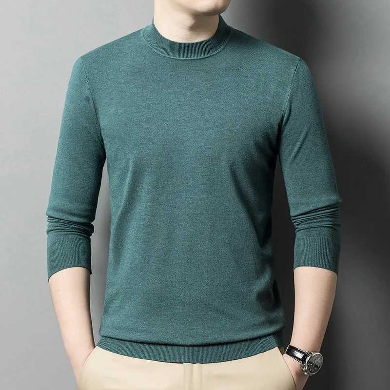 Mens long sleeved knitted sweater casual half neck thin sweater W2411111