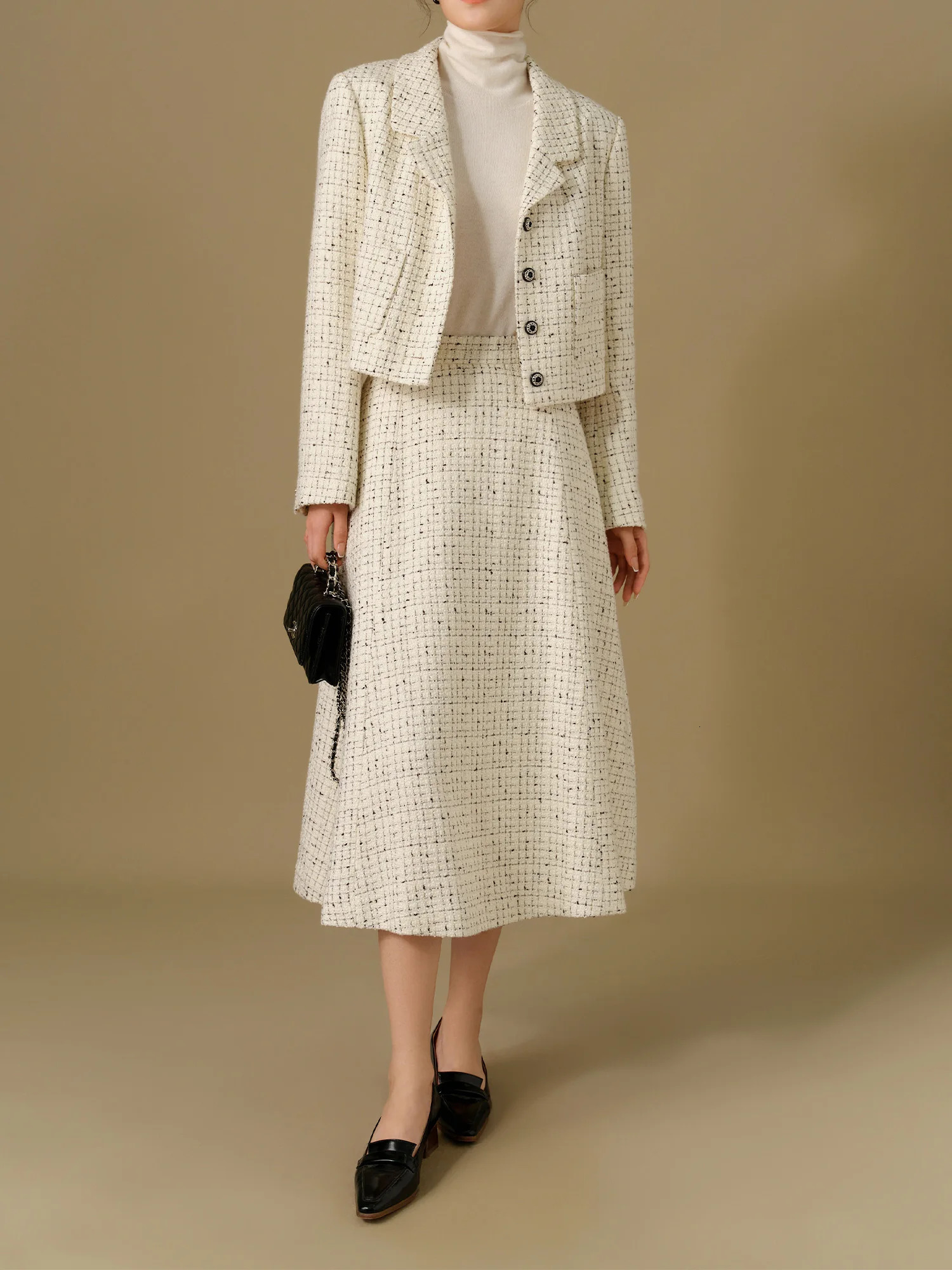 DUSHU womens plain coarse woolen suit with slotted collar short single corset top zipper waist long winter skiing 24DH8406524DH84068 241112