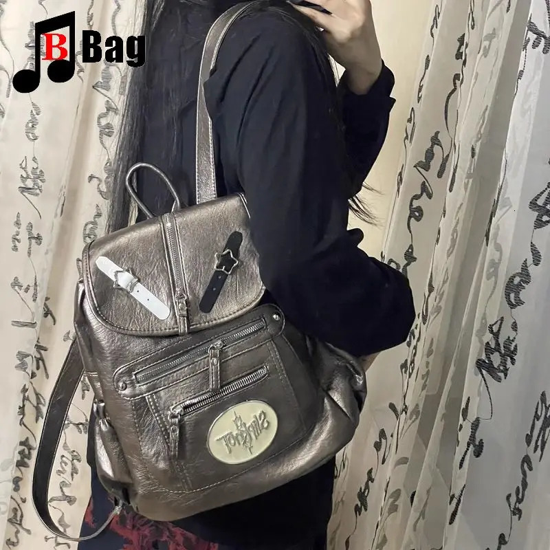 Y2K Gothic Womens Punk Handbag Harajuku Retro Motorcycle Shoulder Leather British Feng Shui Laundry Backpack Handbag 241111