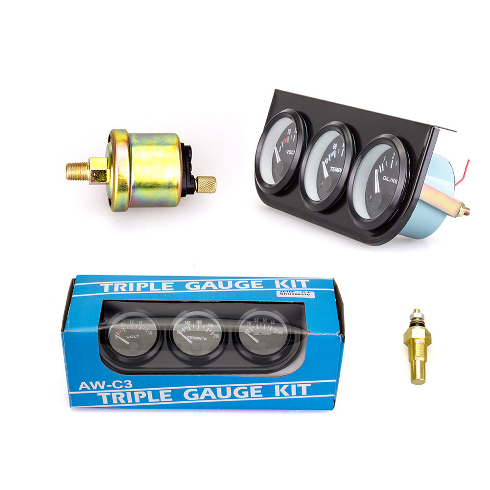 Car Dashboard Triple Meter with Sensor 3 In 1 Instrument Cluster Universal 12V Water Temp Meter Oil Pressure Gauge 2 Inch 52mm