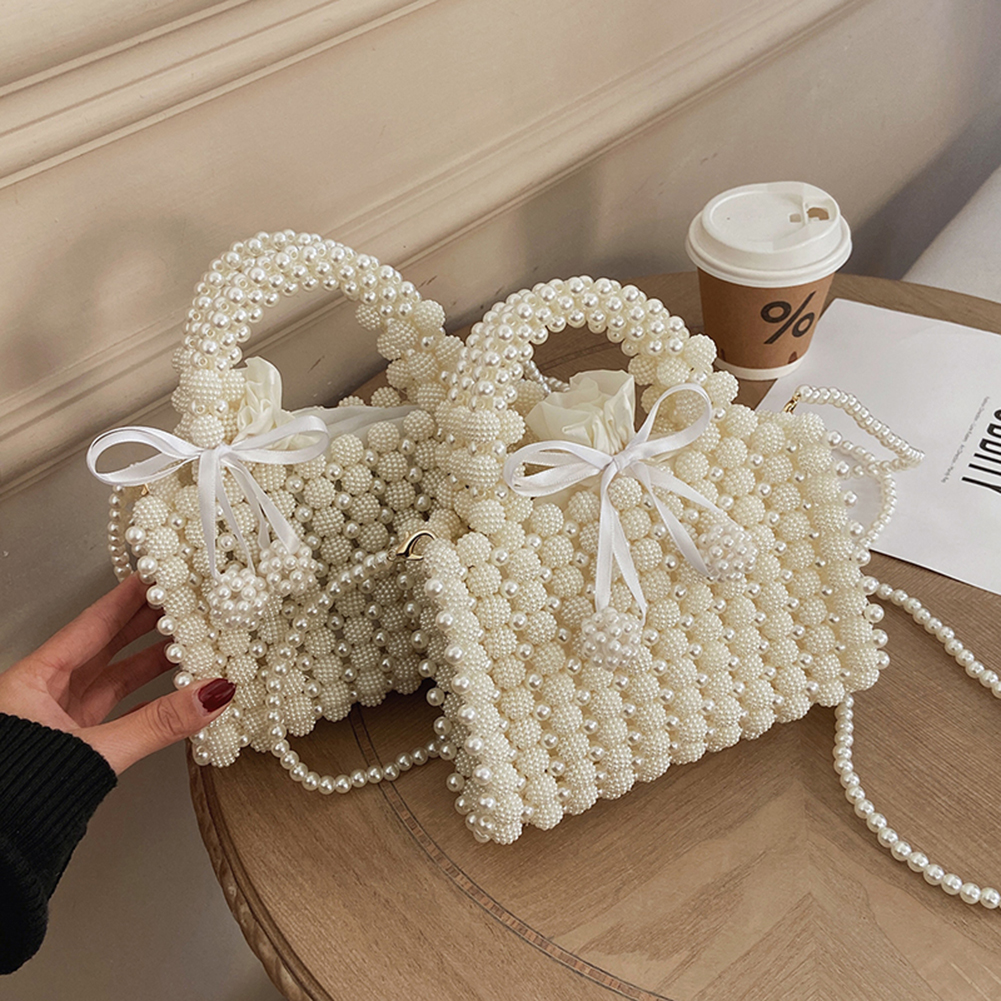 2023 New Korean Handmade Beaded Pearl Bag Woven Small Coin Phone Purses Shoulder Bag Female Evening Clutch Crossbody Tote Bags