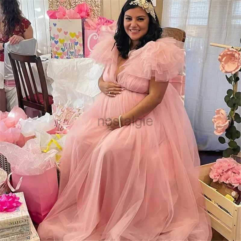Maternity Dresses New Tulle Maternity Dress for Photoshoot Pregnancy Shooting Baby Shower Dresses For Pregnant Woman Long Photography Session Gown 244