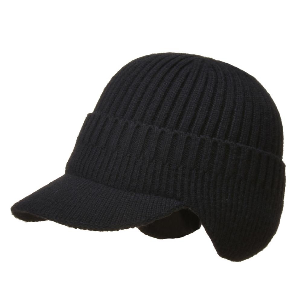 Knitted Wool Hat with Ear Muffs and Sun Visor s Men Cap 23a7d