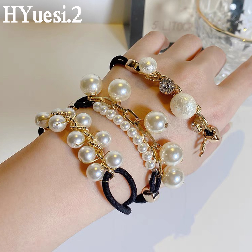 3pcs/Set Faux Pearl Hair Ties Women Girls Elastic Rhinestone Hair Rope Bracelet 85b79 5 d4430