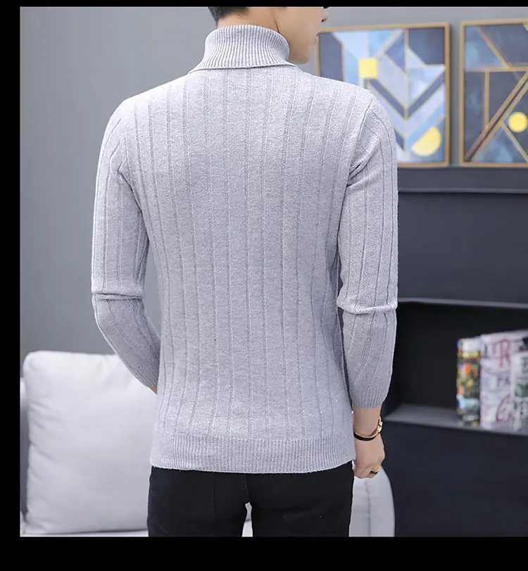 Mens casual solid color sweater long sleeved warm knit navy blue neck sweater mens clothing W2411111