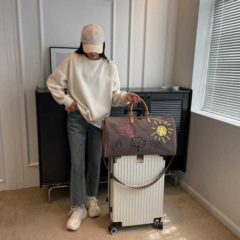 Canvas Travel Bag Womens Short Distance Large Capacity Handbag Mens Fitness Bag Dry Wet Separation Trendy Backpack Crossbody Casual