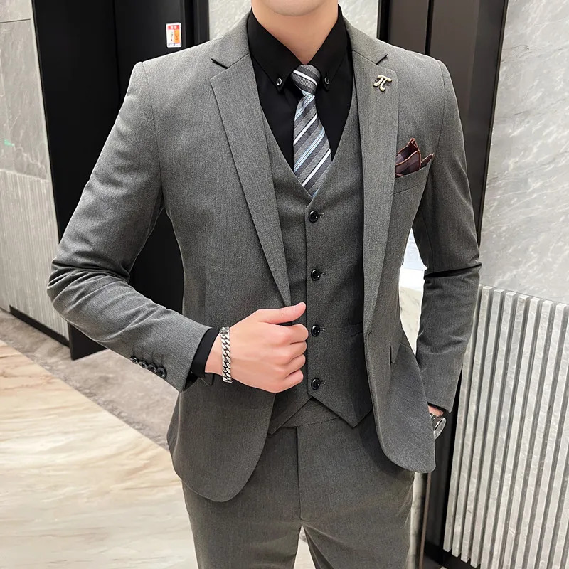 British Style Groom Dress suit Vest Trousers Fashion Business Handsome All Match Banquet Wedding Boutique 3piece Set 240412