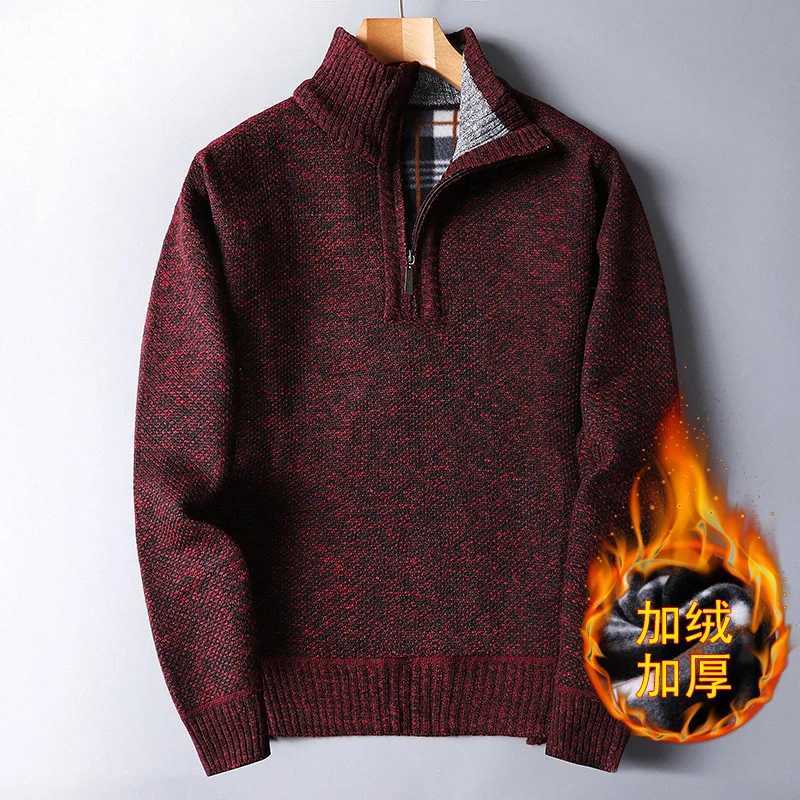 Winter mens thick wool sweater half zipper turtle neck mens high-quality ultra-thin knitted ultra-fine wool sweater W2411111
