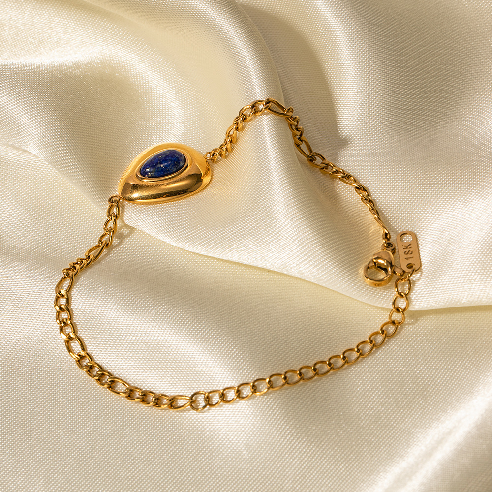 Minimalist Designer Bracelet for Women Plated 18k Gold Stainless Steel Lapis Lazuli Triangle Inlaid Lapis Lazuli Pendant Bracelet Wholesale of Daily J