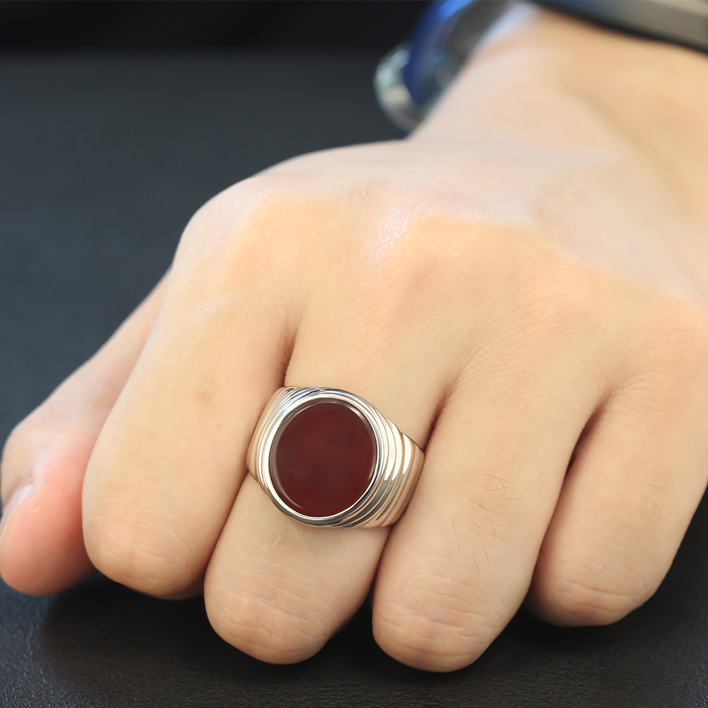Corrugated Agate Sterling Sier Fine Jewelry Ring For Men a16b4