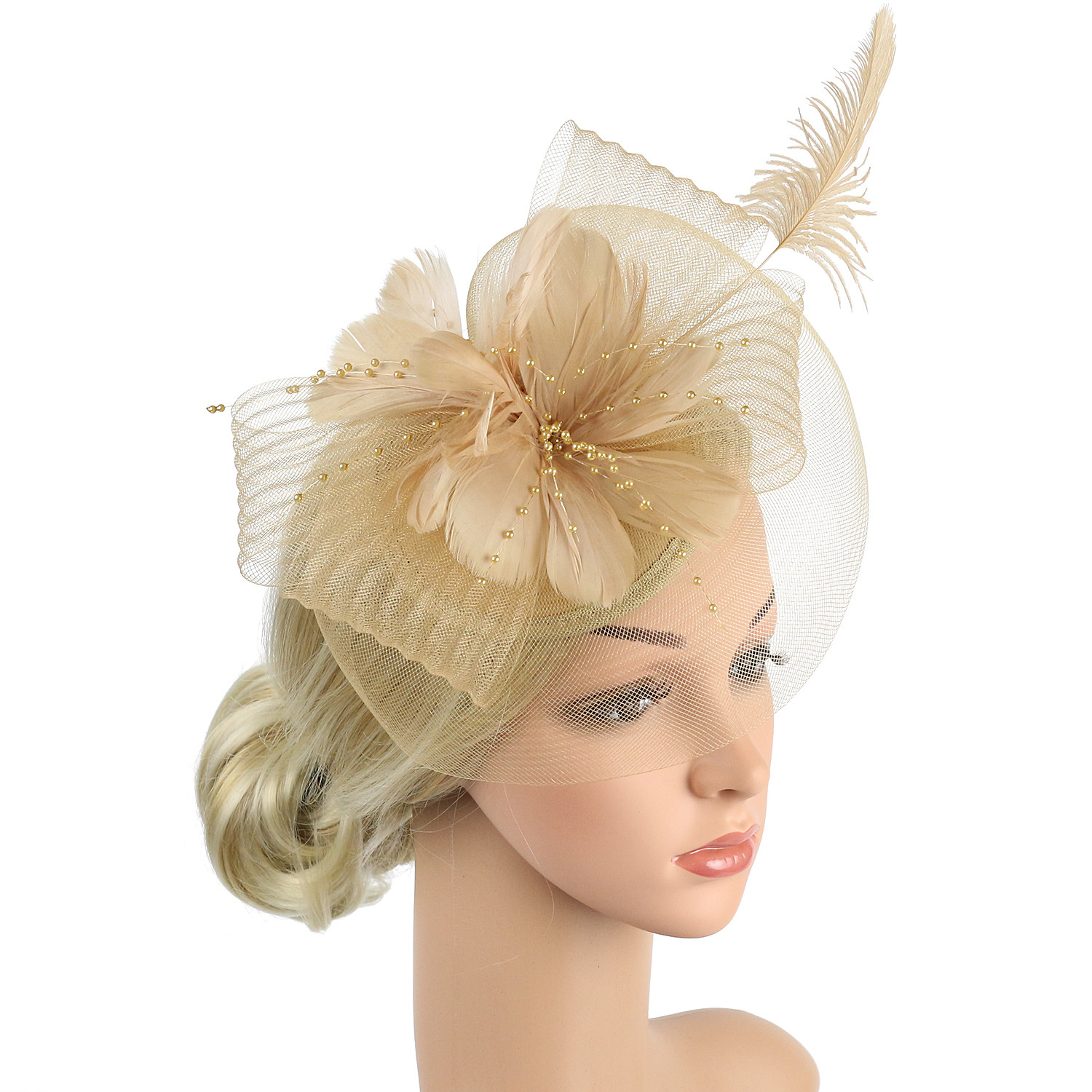 Women Ascot Fascinator Hat Feather Flower Mesh Hair Clip Kentucky Derby Photography Headwear tail Tea Party Accessor 5