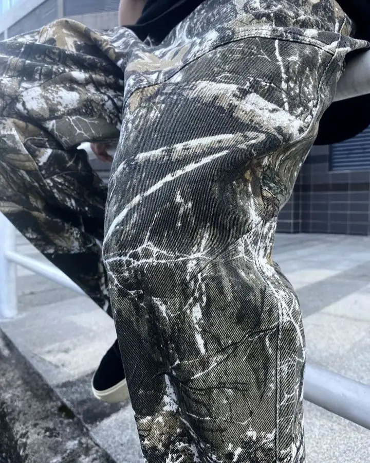 American Sweatpants Y2K Pants Mens Womens Hip Hop Retro Leaf Camo Graphic Baggy Casual Elastic Waist Jogging Trouser 241112