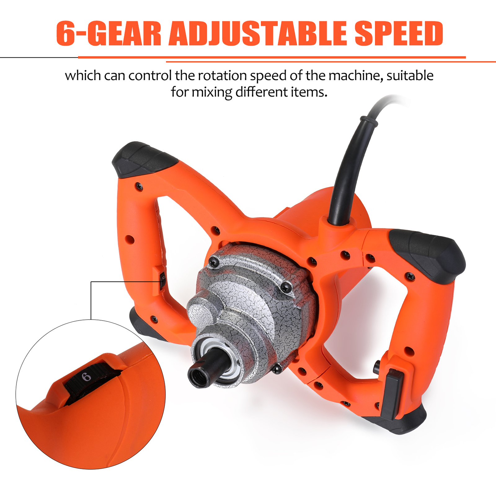 2300W Industrial Grade Cement Mixer 6 Speeds Adjustable Paint Plaster Mortar Coating Mixer Putty Powder Handheld Mixing Machine