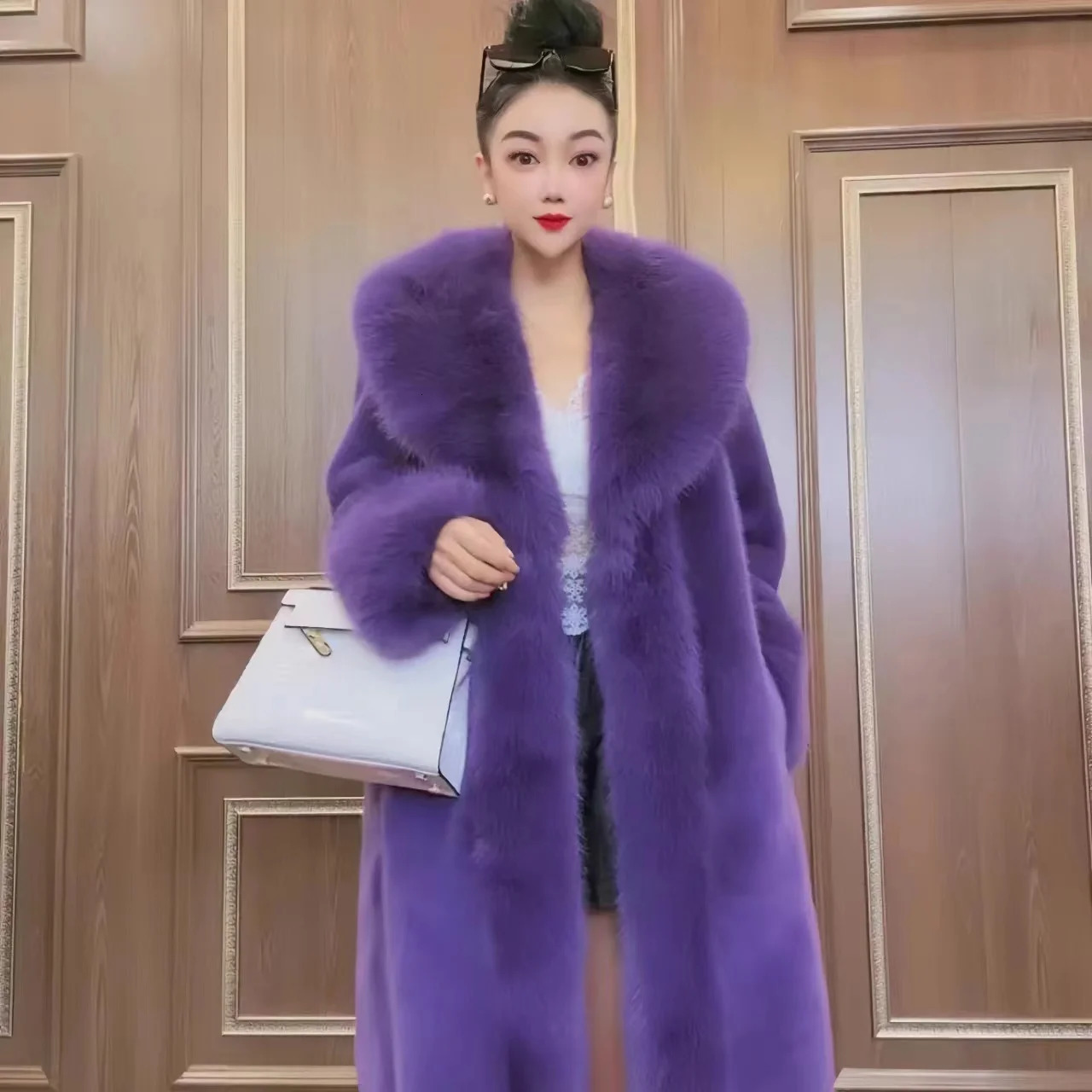 Womens long faux fur coat collar loose and thick warm teddy jacket high quality womens clothing winter 241112