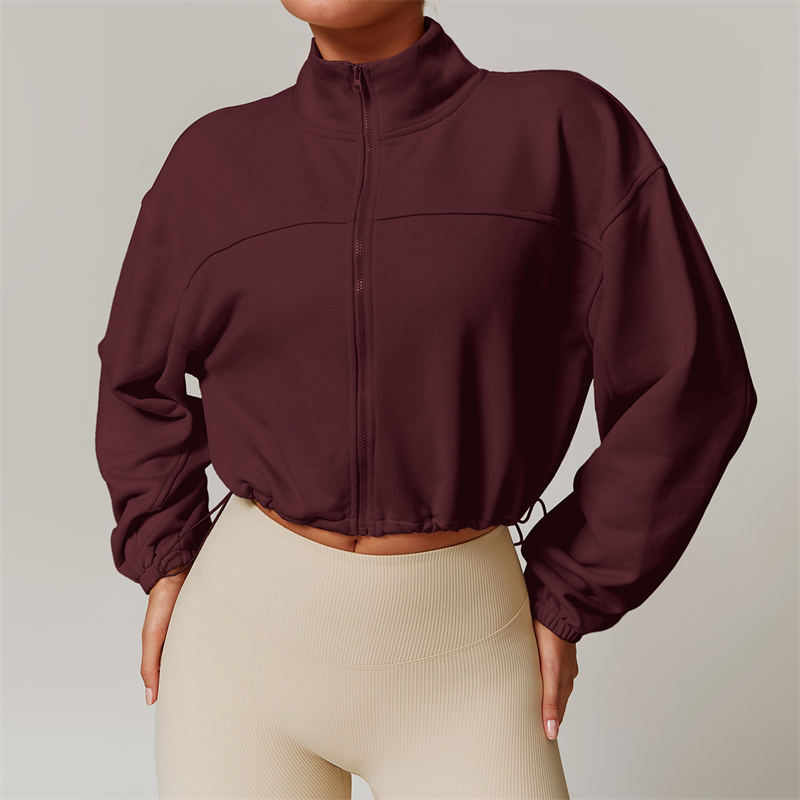 L8755 Womens Yoga Outfit Jackets Fitness Wear Tops Sweatshirt Sportswear Jackets Outdoor Casual Adult Long Sleeve Exercise Stand Collar Drawstring Pul